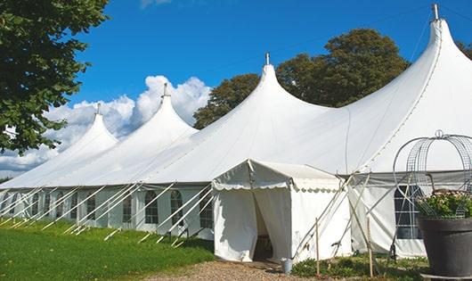 portable restrooms arranged for a event, providing quick and easy access for attendees in Lindsay